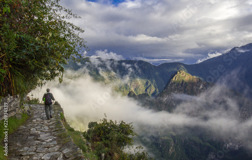 Blue cloudy sky above the ruins of Machu Picchu in Peru