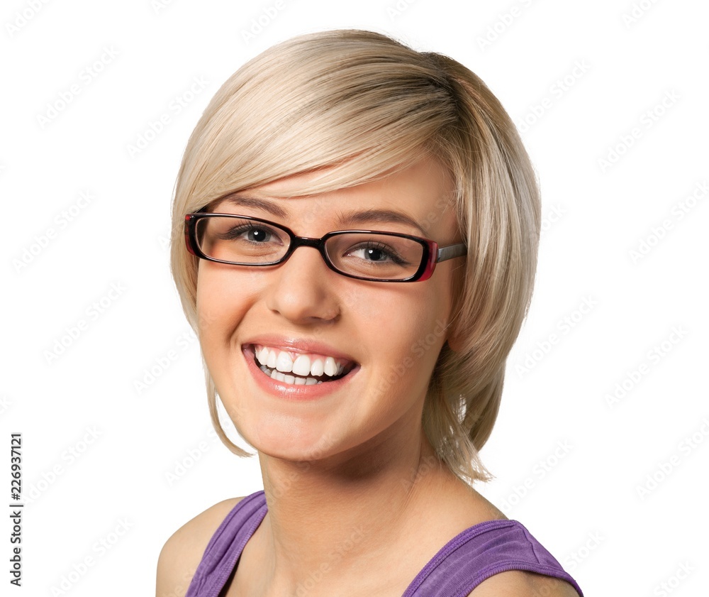 smiling young woman wearing eyeglasses portrait smiling young woman wearing eyeglasses portrait