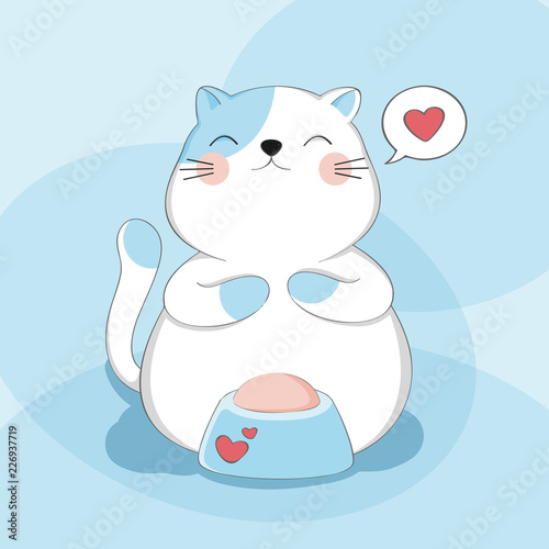 Cartoon cute cat with food sketch animal character