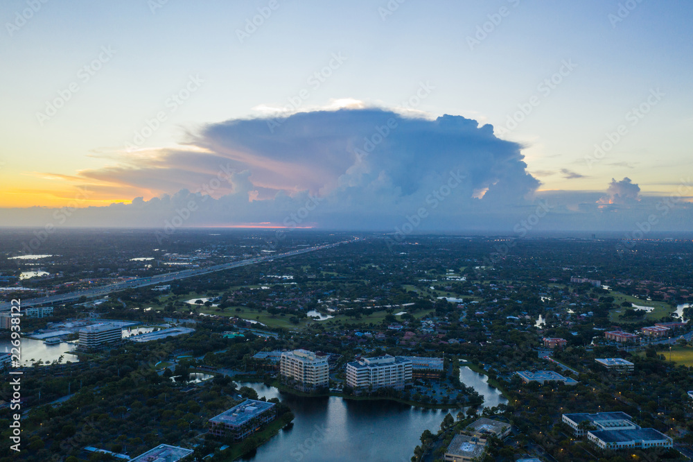 Fototapeta premium Aerial photo thunderclouds on the horizon