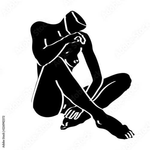 Beautiful woman silhouette sitting in lotus pose with flowers and ethnic art. Power of girls. Meditation, yoga, kundalini, tantra, ayurveda, aura and chakras. Vector illustration.