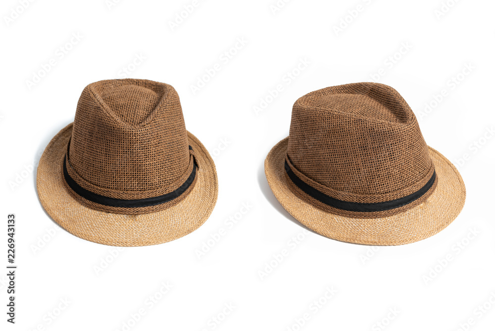 Brown straw hat isolated on white background.