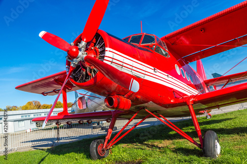 Red biplane in Kiev Aviation Museum