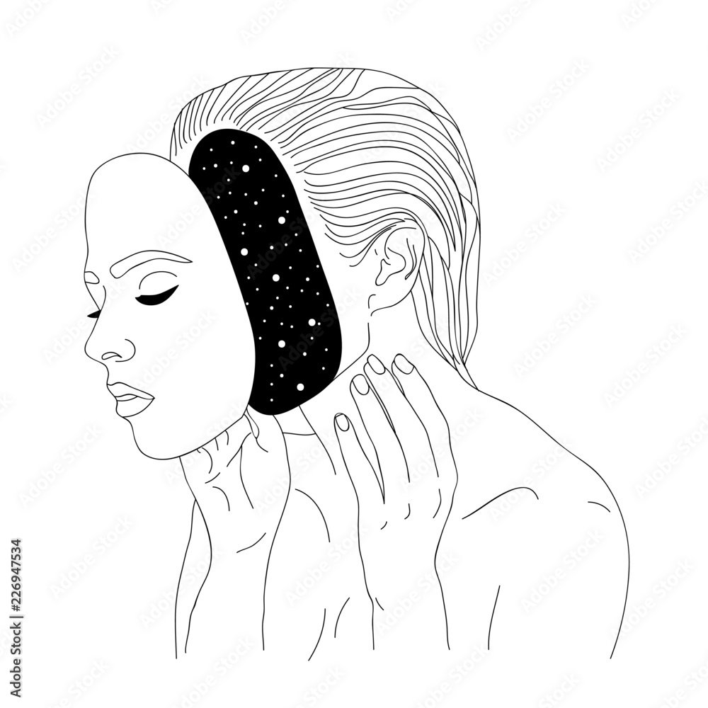 Surreal vector design, Person Woman blindfolded and tied body, psychedelic.  Drawing in minimal style single line. Isolated on white background.  Inclusiveness. Print and poster art. Vector design 5539284 Vector Art at  Vecteezy