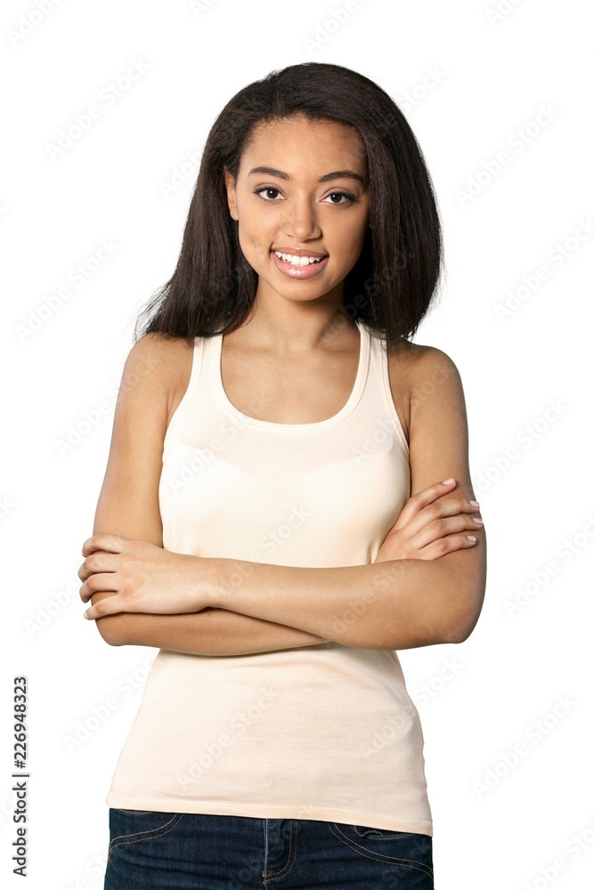 Friendly Young Woman with Arms Crossed - Isolated Friendly Young Woman with Arms Crossed - Isolated