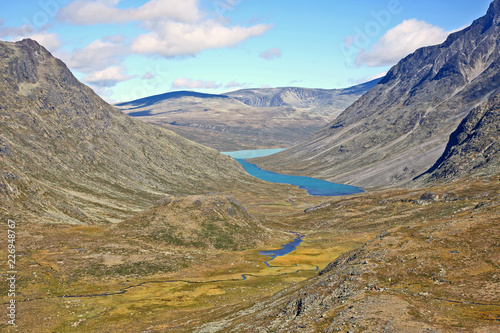 Mountain lake view. Jotunheimen National Park. Norway