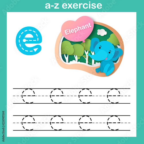 Alphabet Letter E-elephant exercise,paper cut concept vector illustration