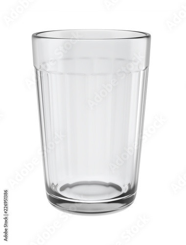 Empty faceted glass isolated on white background, 3D illustration.