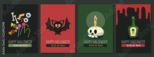 Happy Halloween vector postcard with cartoon character collection.