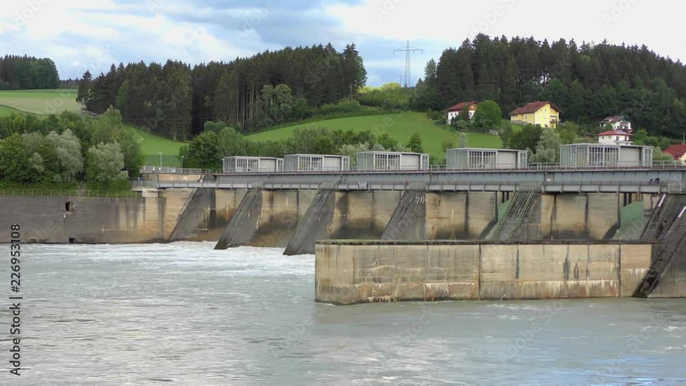 Spillway of the Passau-Ingling hydroelectric dam in Passau, Bayern, Germany Spillway of the Passau-Ingling hydroelectric dam in Passau, Bayern, Germany