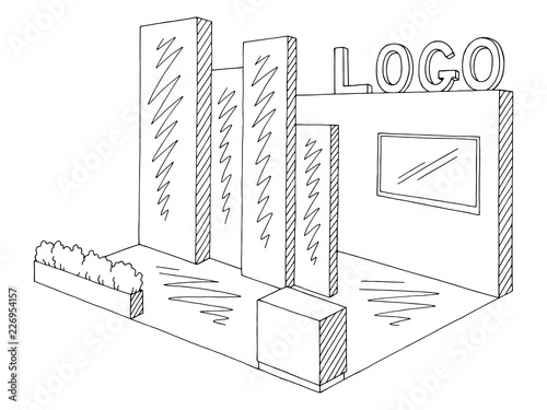 Exhibition stand graphic interior black white sketch illustration vector