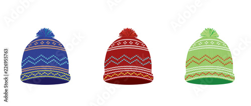 Knitted winter hat set. vector illustration