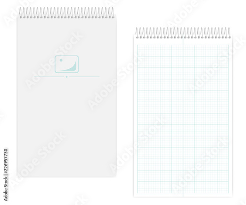 Wire bound legal size notebook with metric field rule sheets, mockup