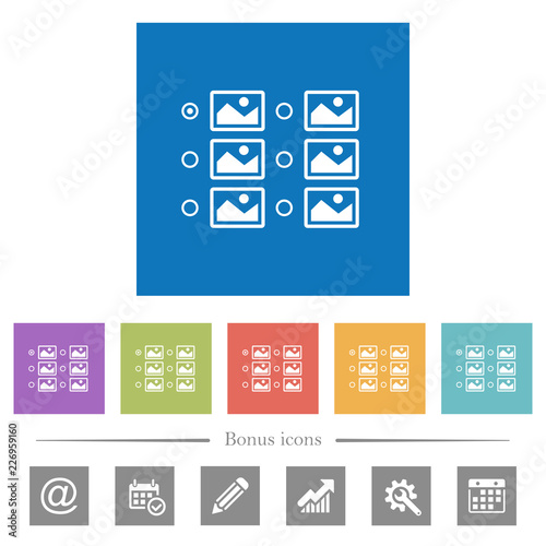 Single image selection with radio buttons flat white icons in square backgrounds