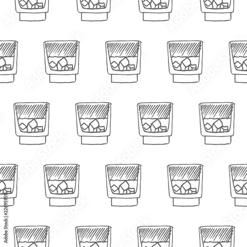 whiskey glass with ice seamless pattern isolated on white background