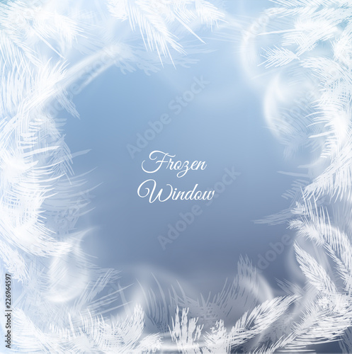 Frozen window background with hoarfrost pattern. Vector EPS10.