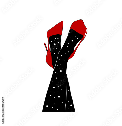 Vector hand drawn surreal illustration of woman with space instead of body . Surreal tattoo artwork . Template for card, poster, banner, print for t-shirt.