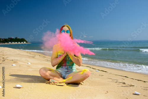 Holi girl on beach