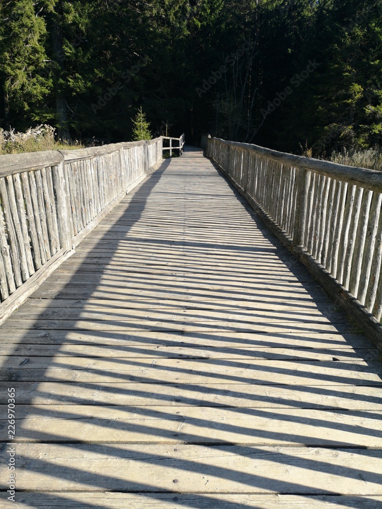 Holzbrücke mit schönen Schatten