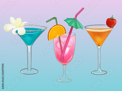 Tropical beach party cocktail illustration