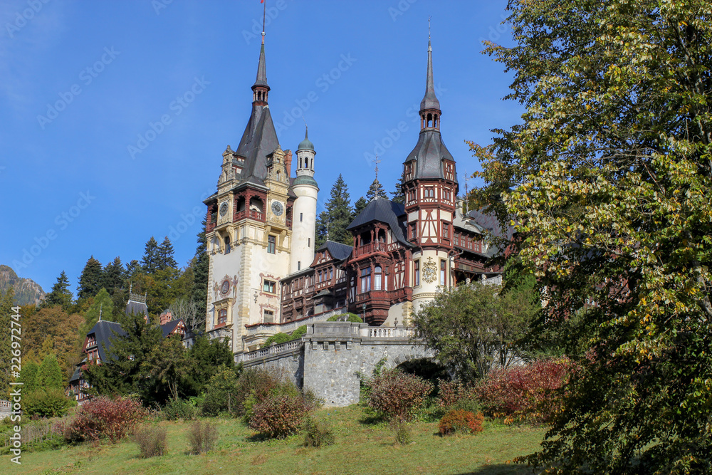 Peles Castle in Sinaia, Carpathian mountains, Brasov region, Romania
