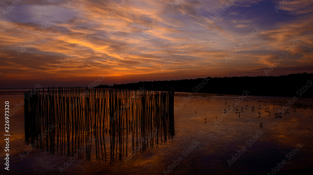 Fototapeta premium Beautiful sunset sky backgrounds at Bangpu Recreation Center, Samut Prakan, THAILAND