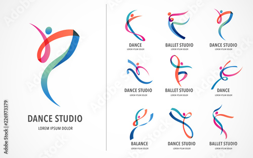 Abstract people logo design. Gym, fitness, running trainer vector colorful logo. Active Fitness, sport, dance web icon and symbol