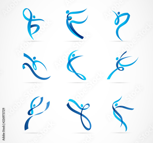 Abstract people logo design. Gym, fitness, running trainer vector colorful logo. Active Fitness, sport, dance web icon and symbol