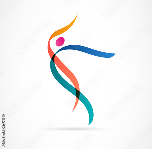 Abstract human figure logo design. Gym, fitness, running trainer vector colorful logo. Active Fitness, sport, dance web icon and symbol