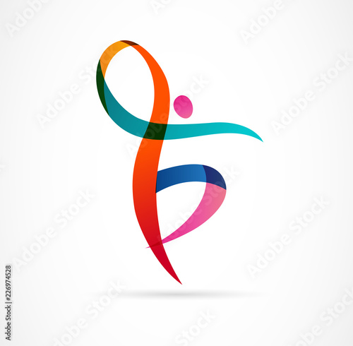 Abstract human figure logo design. Gym, fitness, running trainer vector colorful logo. Active Fitness, sport, dance web icon and symbol