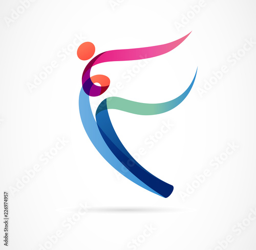 Abstract human figure logo design. Gym, fitness, running trainer vector colorful logo. Active Fitness, sport, dance web icon and symbol