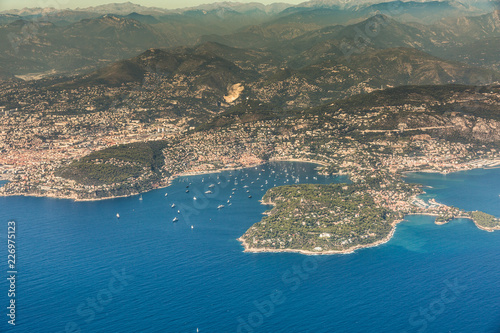 coastline along Villefranche-sur-Mer and Saint-Jean-Cap-Ferrat - Provence-Alpes-Côte d’Azur - aerial view