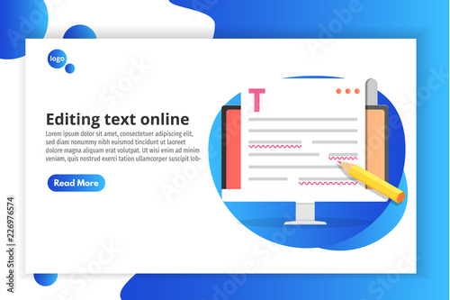 Editable online document. Creative writing and storytelling, copywriting . Online education, distant learningconcept. Vector illustration.
