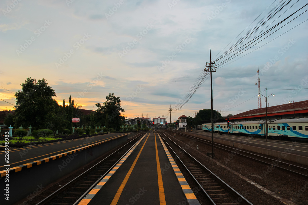 sunset view of the city railway station.