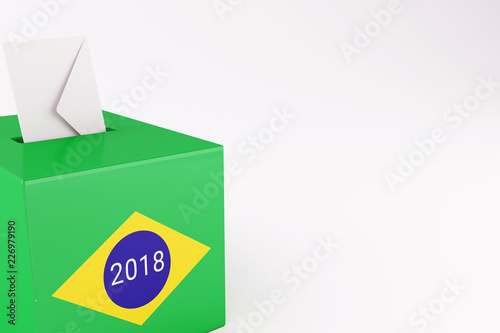 3d Ballot box with flag of Brazil. Elections 2018.