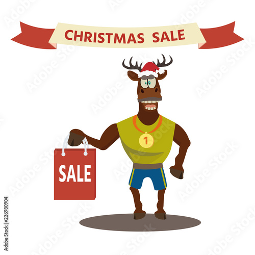 Christmas sale banner background with cute deer.  Retail marketing, new advertising campaign, holiday shopping. © Kostiantyn