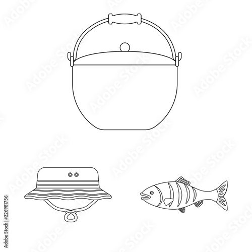 Vector illustration of fish and fishing icon. Collection of fish and equipment vector icon for stock.
