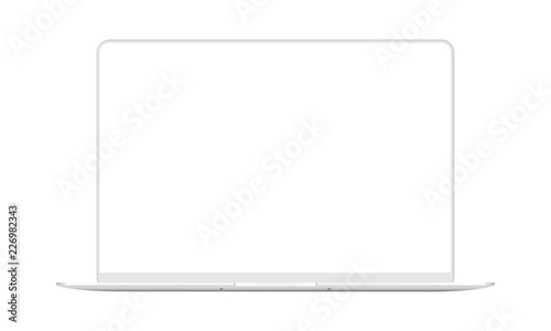 Laptop white mock up with blank frameless screen - front view. Vector illustration