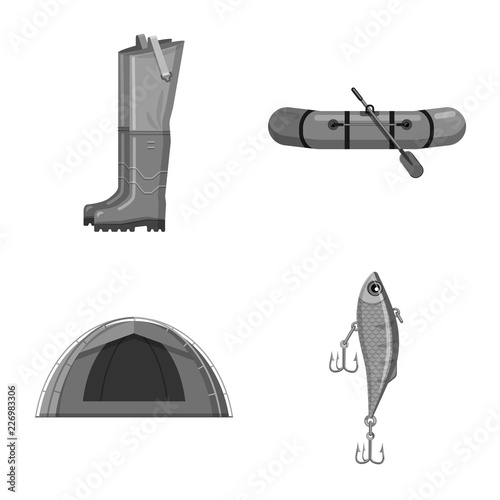 Isolated object of fish and fishing logo. Set of fish and equipment stock vector illustration.