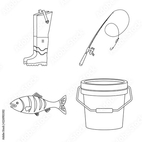 Vector illustration of fish and fishing symbol. Collection of fish and equipment stock symbol for web.