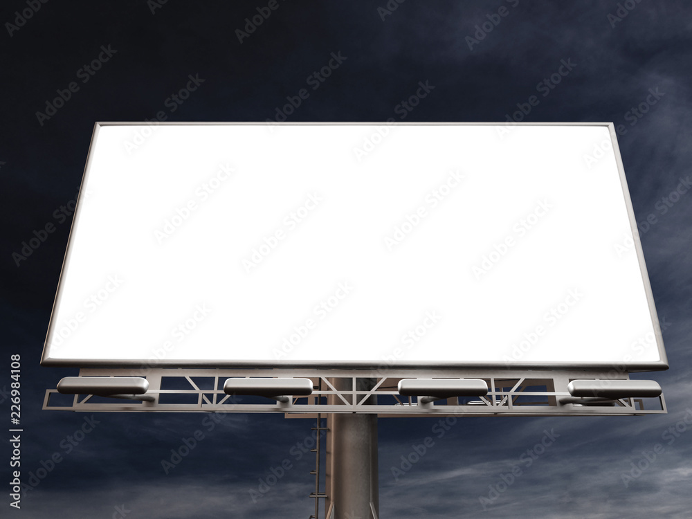 3D rendering of blank billboard (empty advertisement) with clouds. Empty mockup template 3D rendering of blank billboard (empty advertisement) with clouds. Empty mockup template