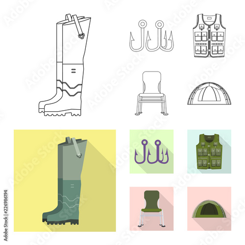 Vector illustration of fish and fishing icon. Collection of fish and equipment stock vector illustration.