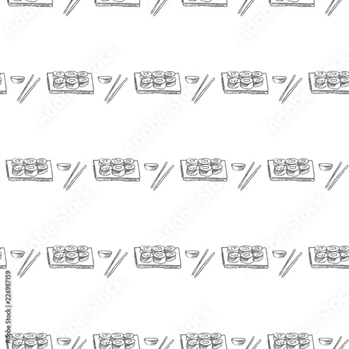 sushi set seamless pattern isolated on white background