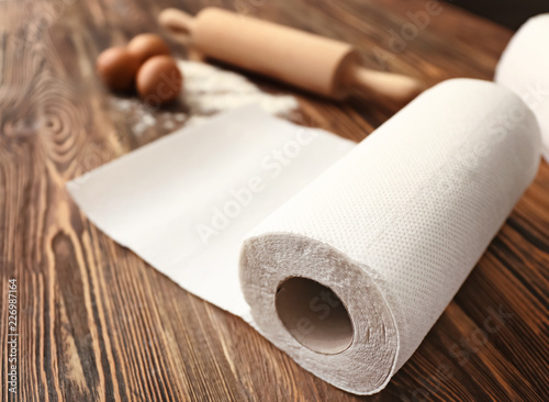 Roll of paper towels on kitchen table