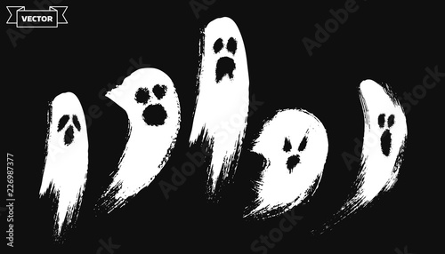 Set of horrible hand drawn ghosts. Design element for Halloween. Vector illustration.