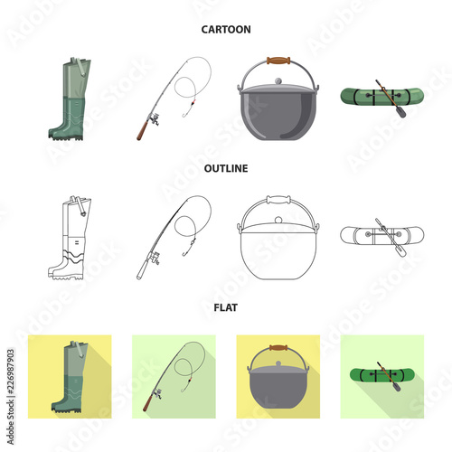 Vector illustration of fish and fishing icon. Collection of fish and equipment stock vector illustration.