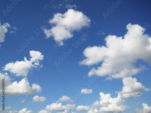 The blue sky and beautiful white clouds with space for text above.