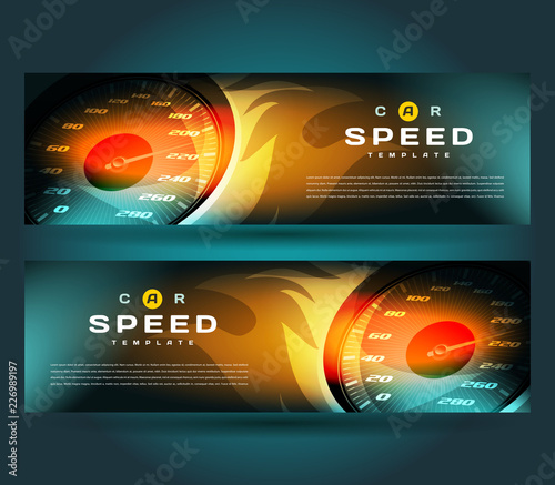 Banner speed action hot fast flames speedometer car