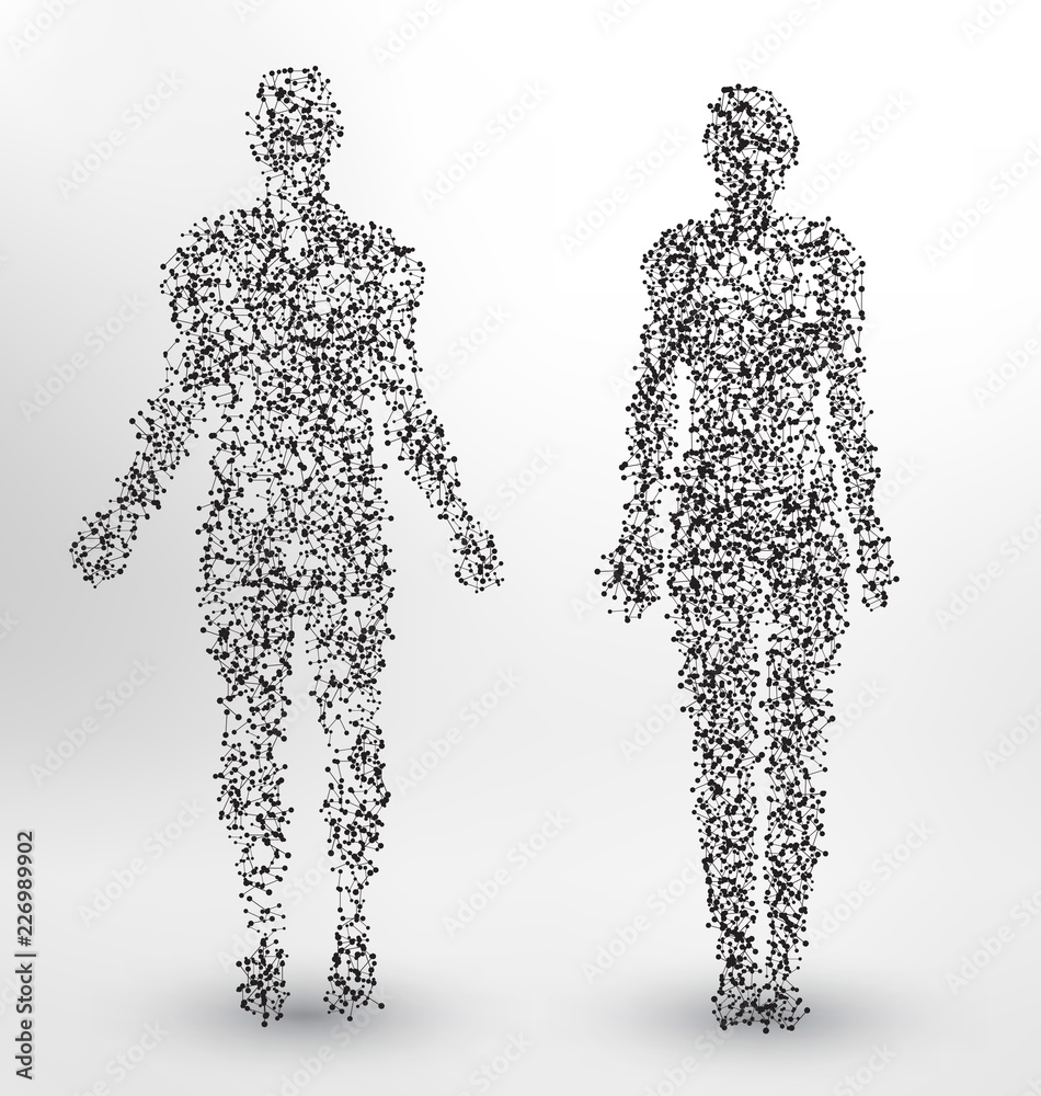 Abstract Molecule based human figures concept - Illustration of a man and woman body made of dots and lines