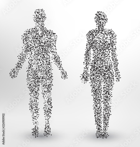 Abstract Molecule based human figures concept - Illustration of a man and woman body made of dots and lines